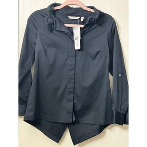 NWT Soft Surroundings Black Phoebe Shirt w Ruffle Collar Career/Office Wear